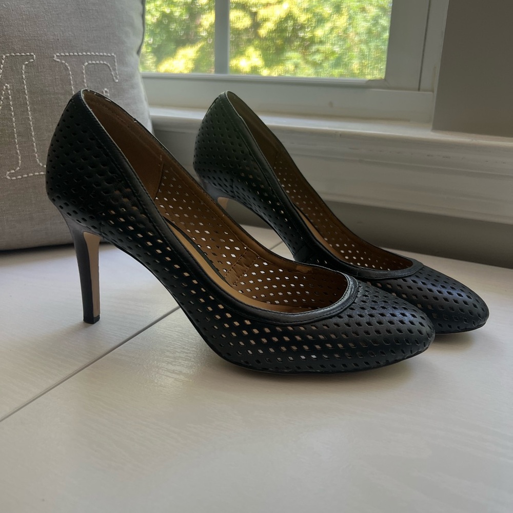 Chic Navy Blue Perforated Heels